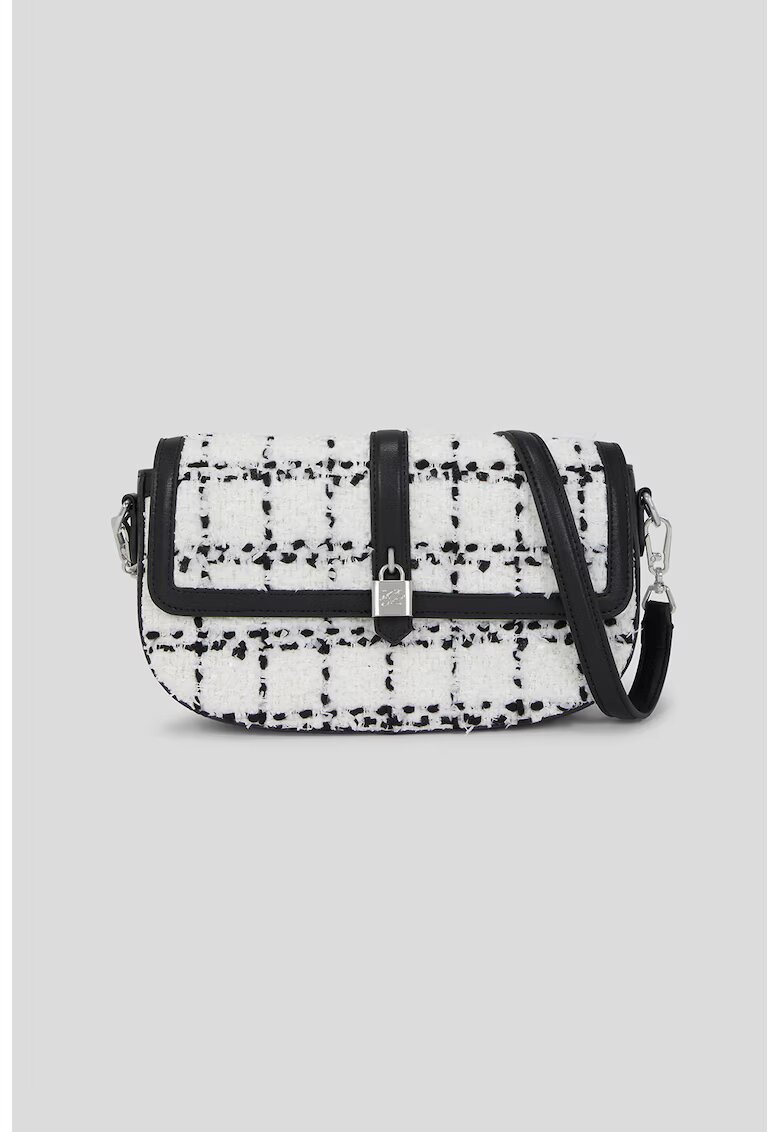 Karl Lagerfeld Geanta crossbody din amestec de lana cu imprimeu - Alb/Negru
