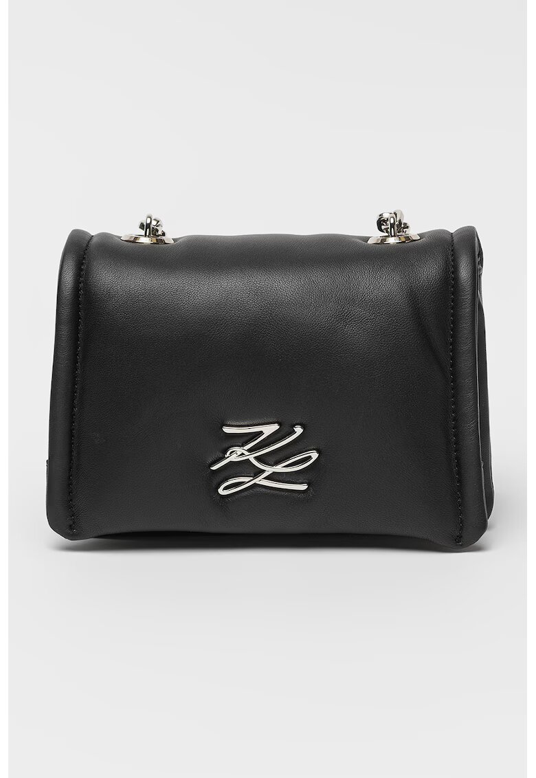 Karl Lagerfeld Geanta crossbody din piele cu doua compartimente Autograph - Negru