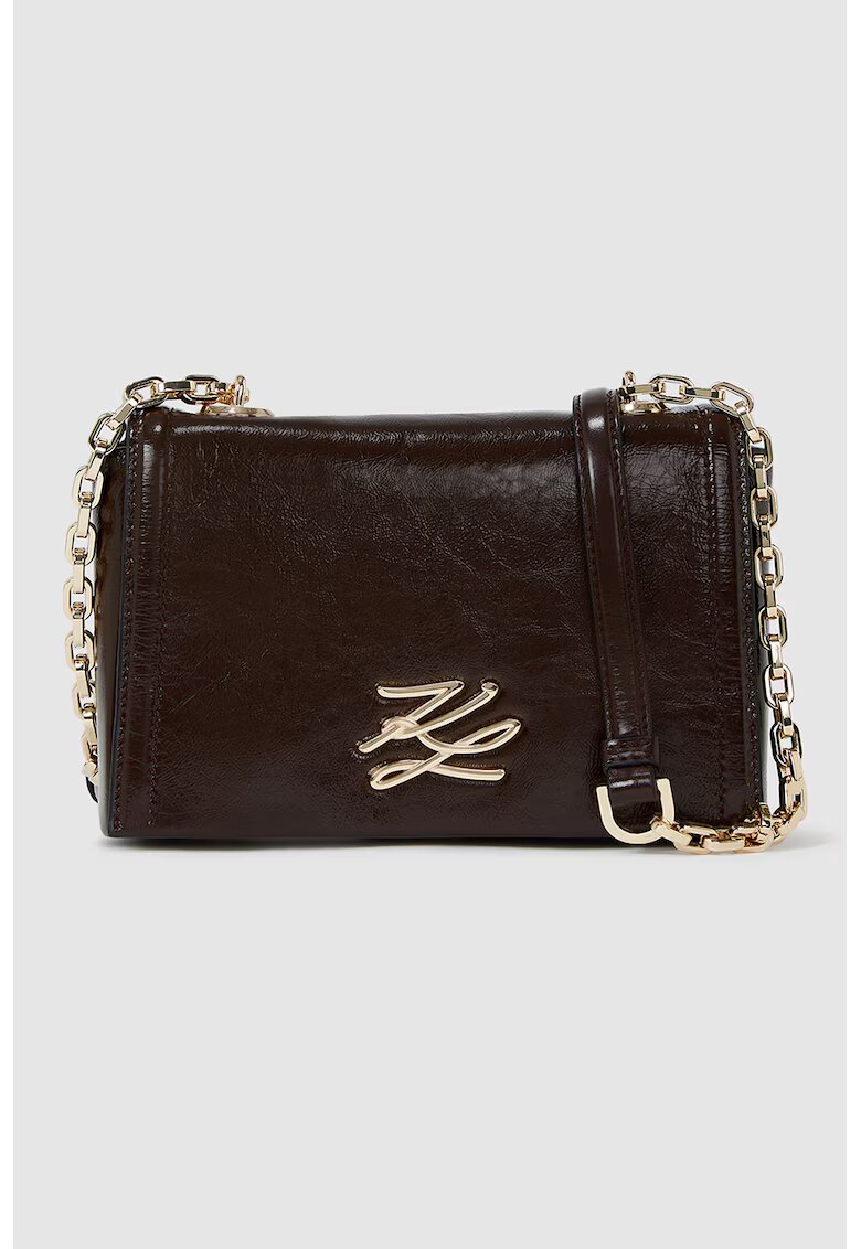 Karl Lagerfeld Geanta crossbody din piele cu logo - Maro inchis