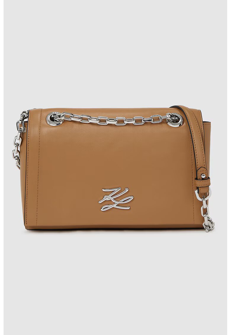Karl Lagerfeld Geanta crossbody din piele cu logo - Maro scortisoara