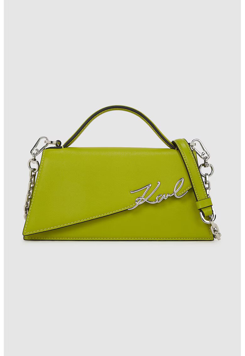 Karl Lagerfeld Geanta crossbody din piele Signature Slim - Verde electric