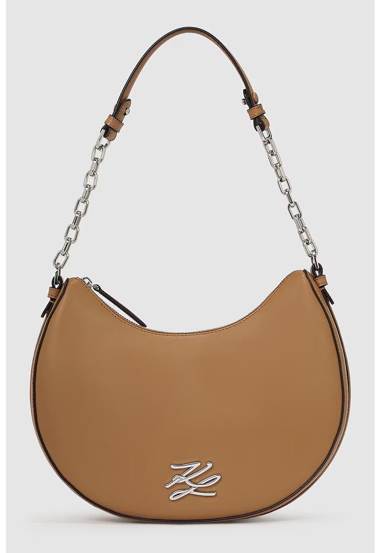 Karl Lagerfeld Geanta de piele cu bareta de umar Autograph Moon - Caramel