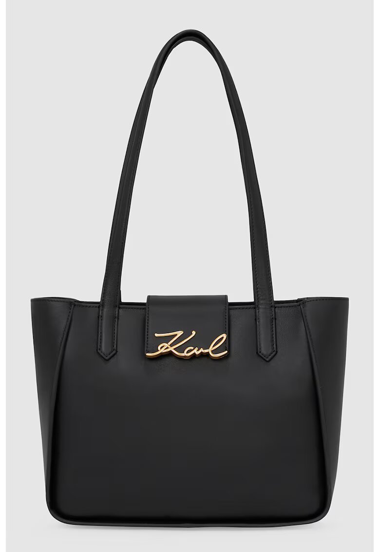 Karl Lagerfeld Geanta din piele cu bareta de umar si logo metalic - Negru
