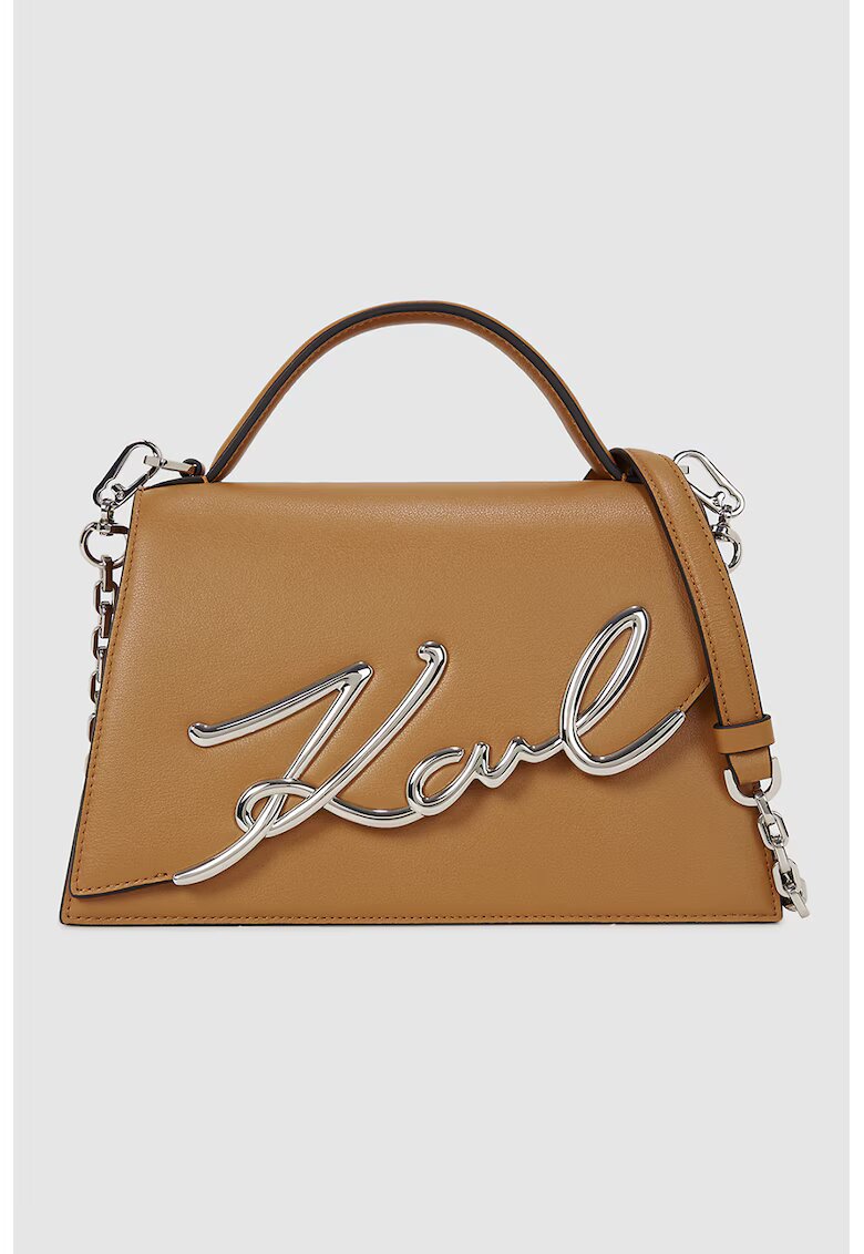 Karl Lagerfeld Geanta din piele cu maner Signature - Caramel/Argintiu