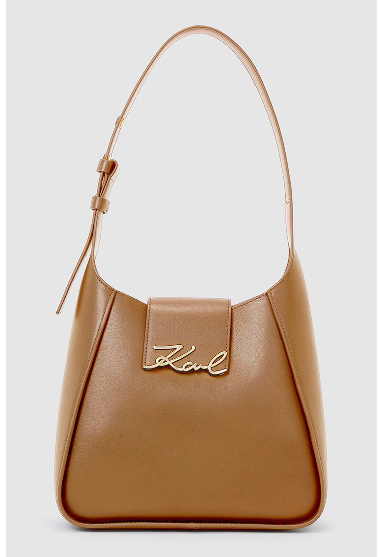 Karl Lagerfeld Geanta hobo din piele Signature - Caramel