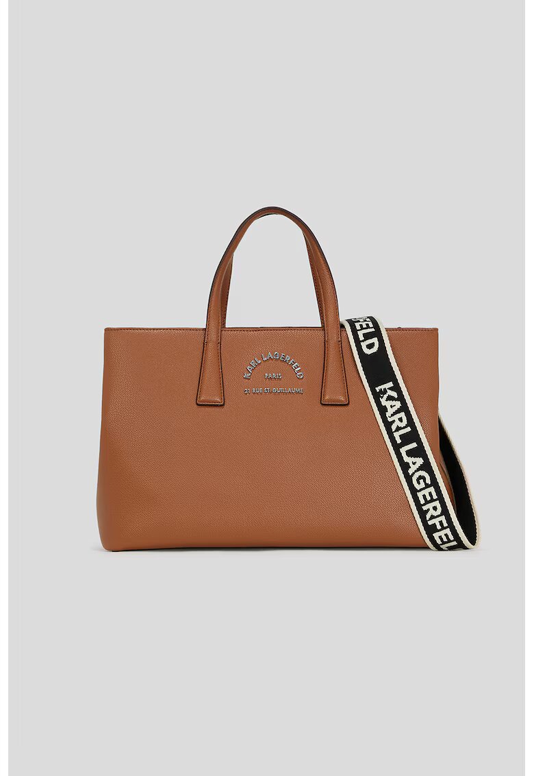 Karl Lagerfeld Geanta shopper de piele ecologica cu bareta detasabila cu logo - Negru/Maro scortisoara