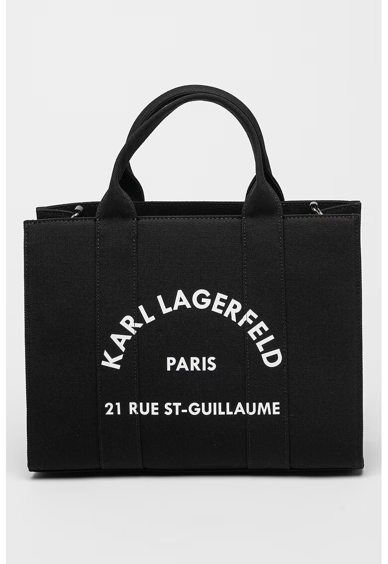 Karl Lagerfeld Geanta tote de panaza Rue St-Guillaume - Negru/Alb optic