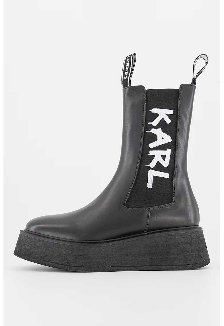Karl Lagerfeld Ghete Chelsea de piele cu logo contrastant - Negru