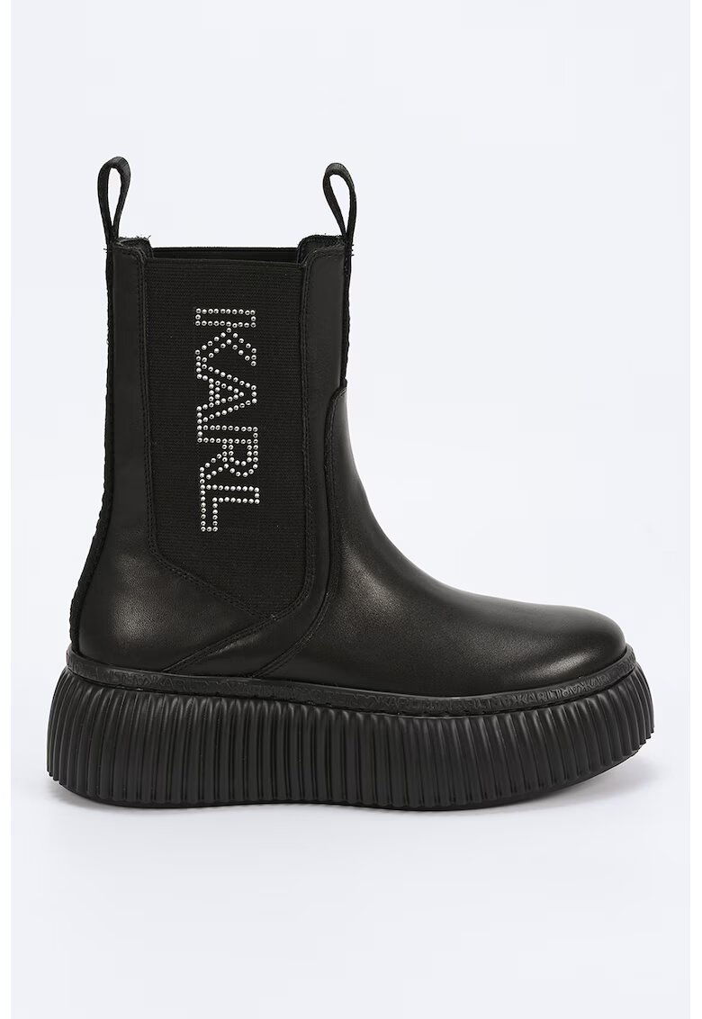 Karl Lagerfeld Ghete Chelsea flatform de piele cu logo de strasuri - Negru