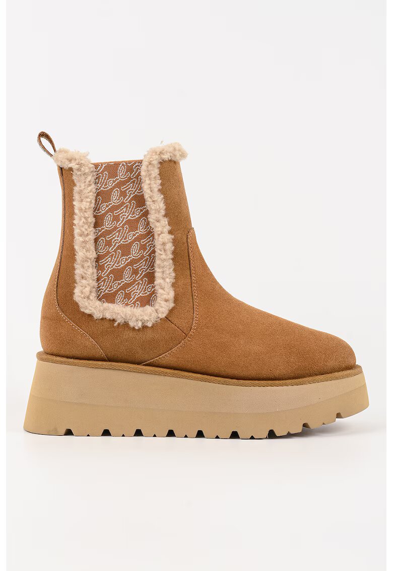 Karl Lagerfeld Ghete Chelsea wedge din piele intoarsa - Caramel