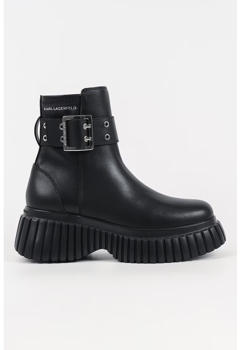 Karl Lagerfeld Ghete din piele cu bareta decorata cu catarama - Negru