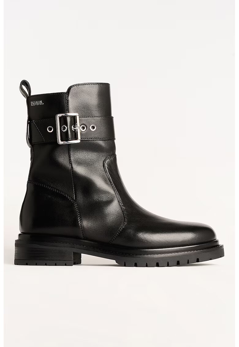 Karl Lagerfeld Ghete din piele cu bareta decorativa cu catarama - Negru