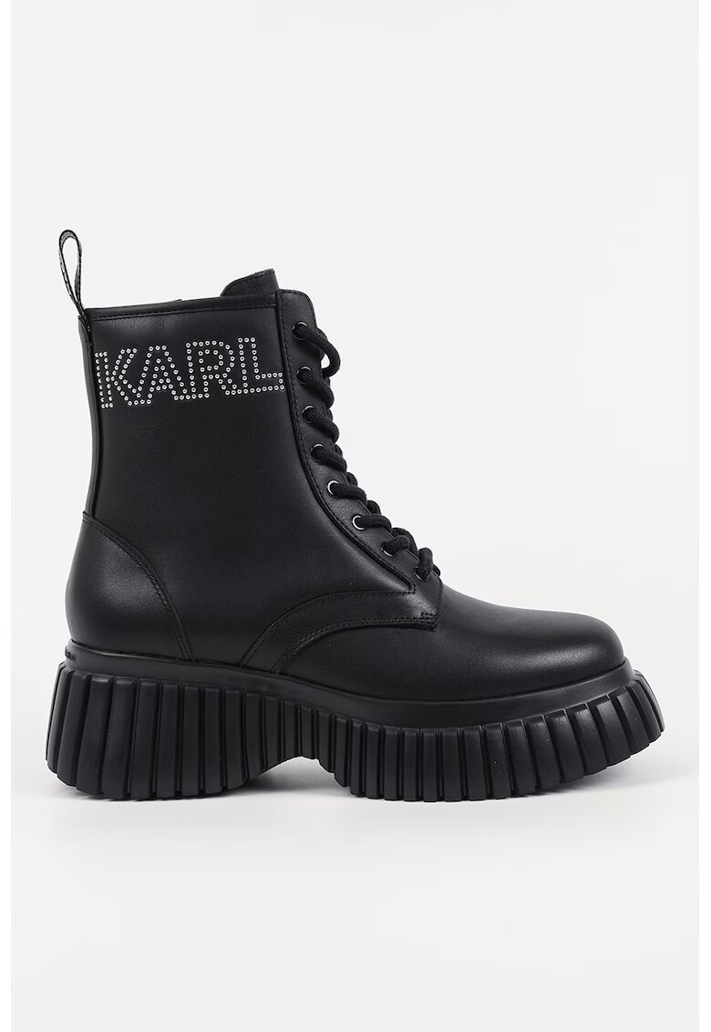 Karl Lagerfeld Ghete din piele cu decoratie logo - Negru