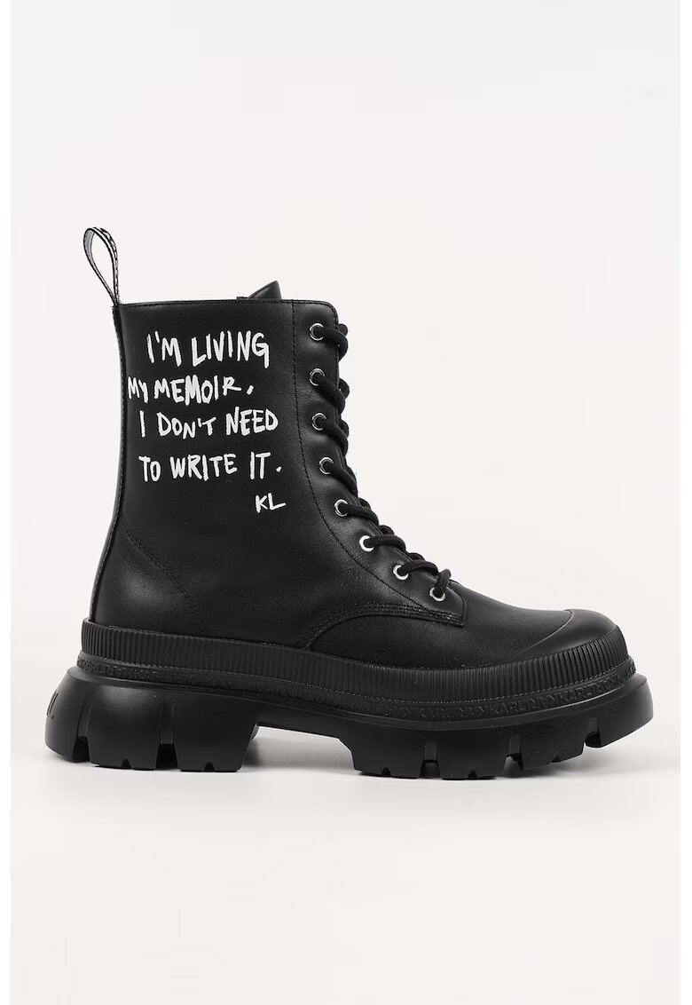 Karl Lagerfeld Ghete din piele cu imprimeu text - Negru