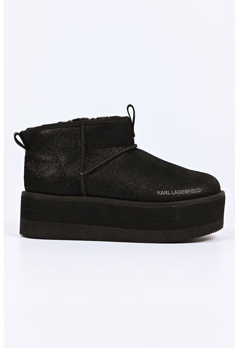 Karl Lagerfeld Ghete slip-on din piele intoarsa cu talpa flatform - Negru