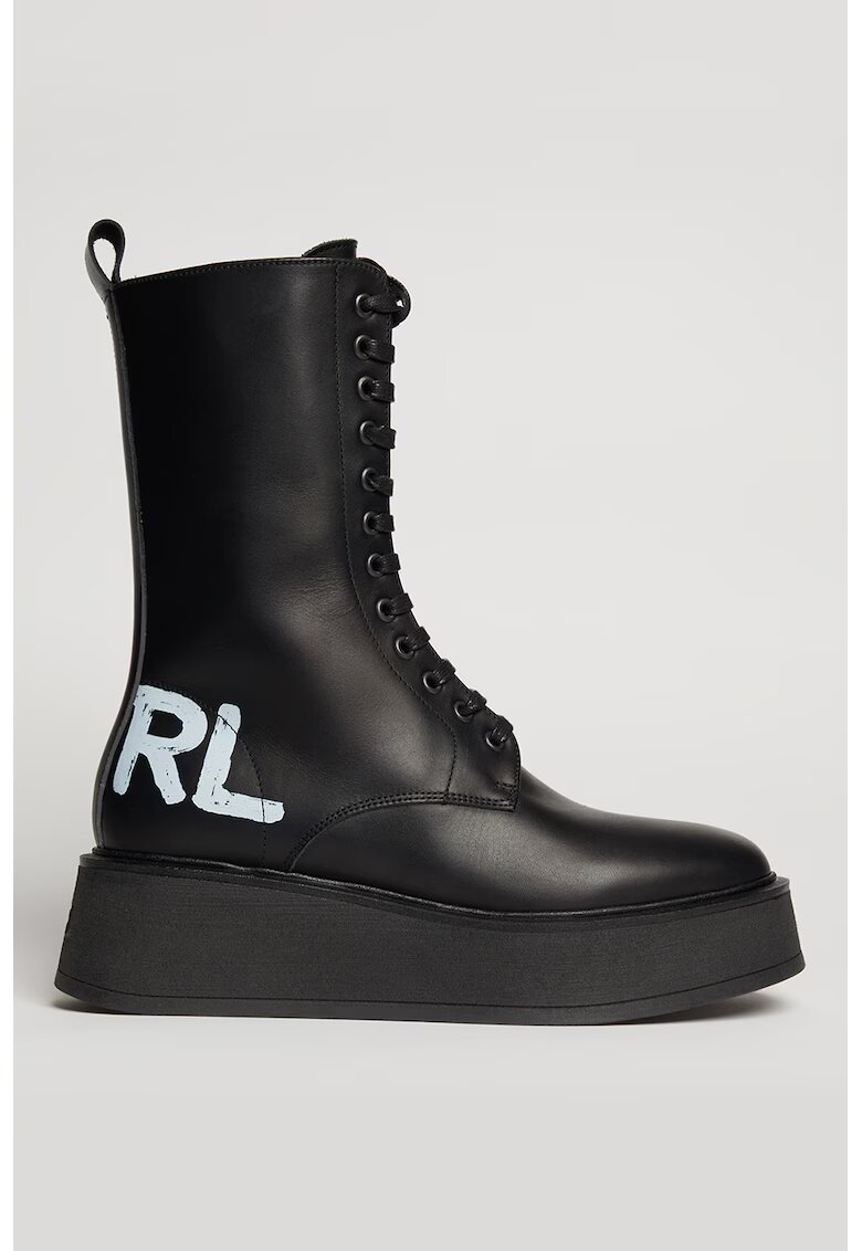 Karl Lagerfeld Ghete wedge de piele cu logo - Negru