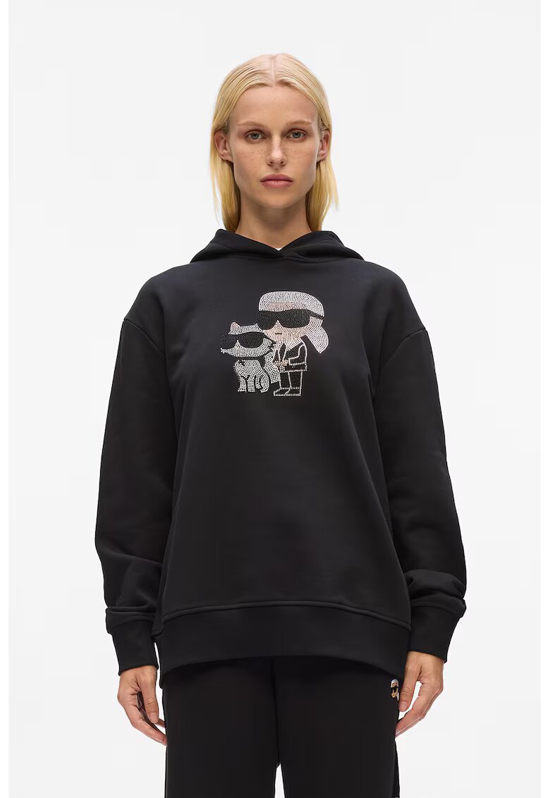 Karl Lagerfeld Hanorac cu strasuri - Alb/Negru