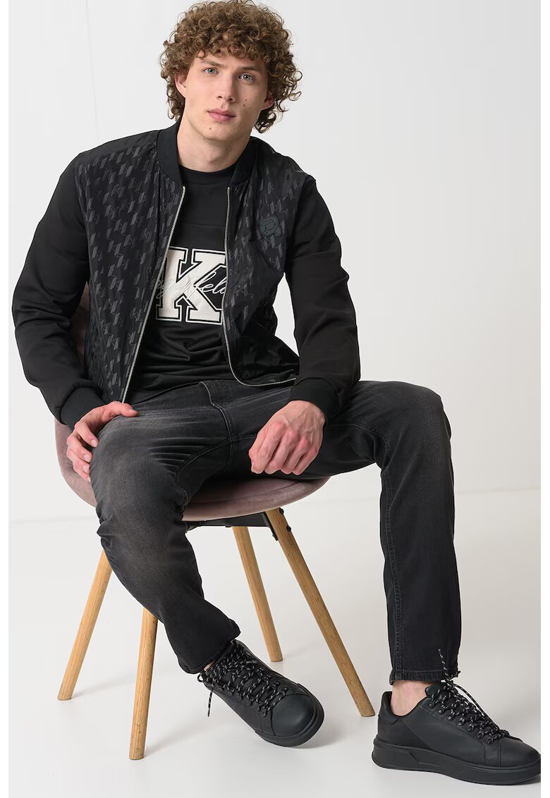 Karl Lagerfeld Jacheta bomber cu model monograma - Negru/Negru stins