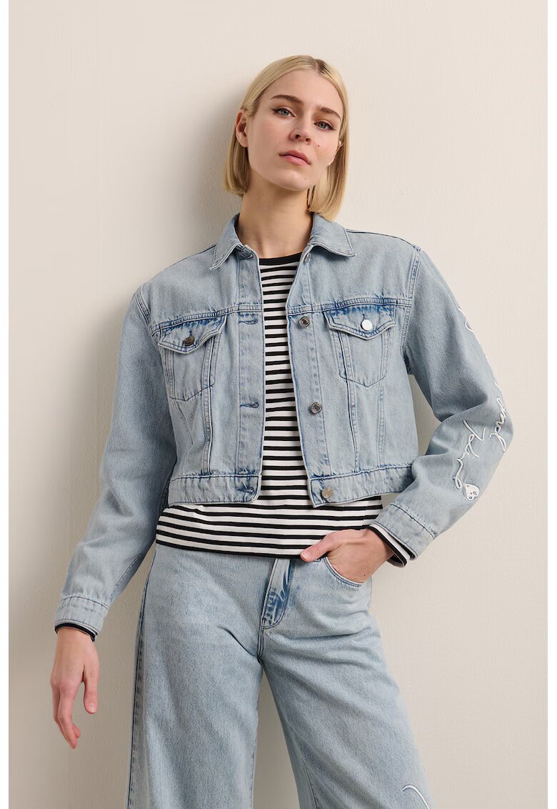 Karl Lagerfeld Jacheta din denim cu imprimeu - Albastru glaciar