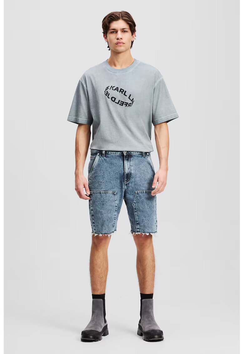 Karl Lagerfeld Jeans Bermude din denim cu terminatie nefinisata - Albastru petrol