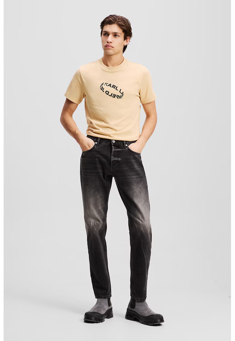 Karl Lagerfeld Jeans Blugi conici din amestec de bumbac organic cu aspect decolorat - Negru/Gri deschis