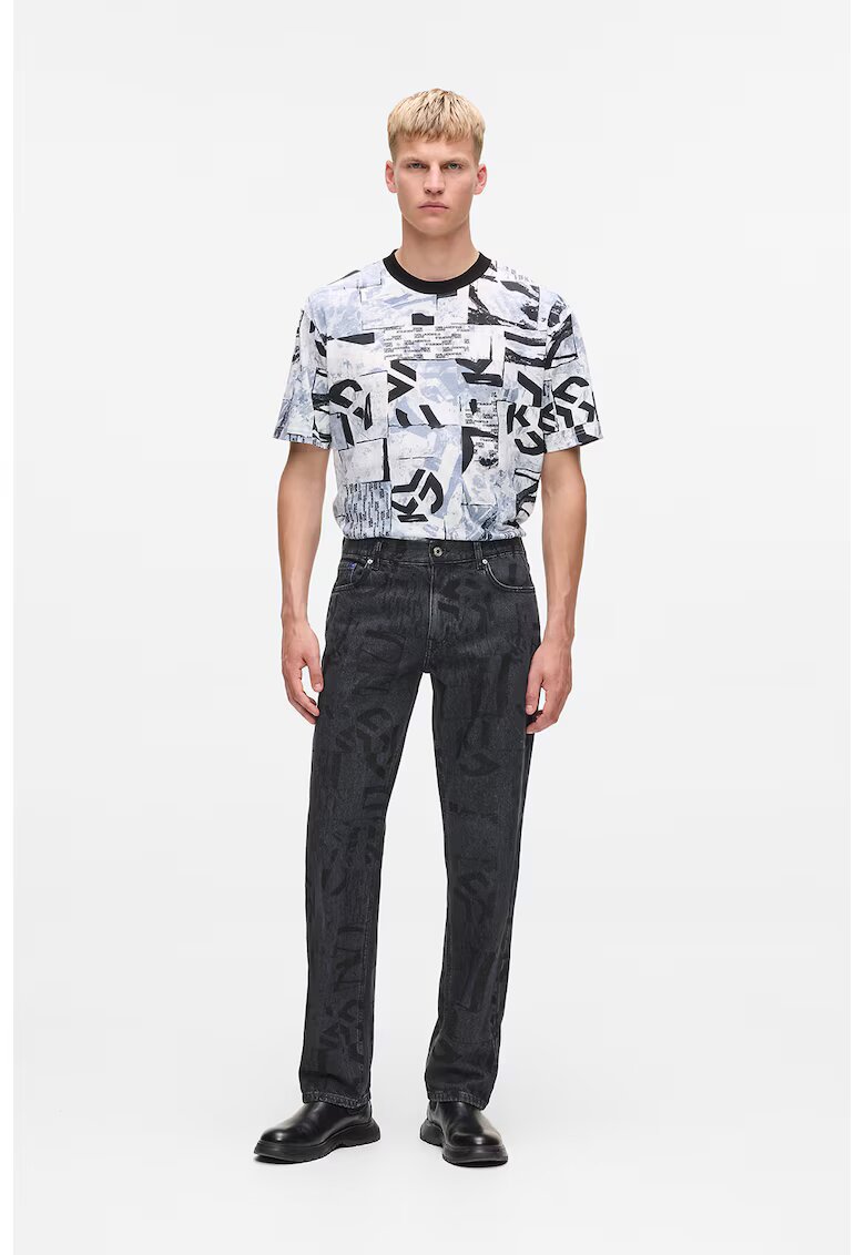 Karl Lagerfeld Jeans Blugi din bumbac organic cu model monograma - Negru/Albastru ultramarin
