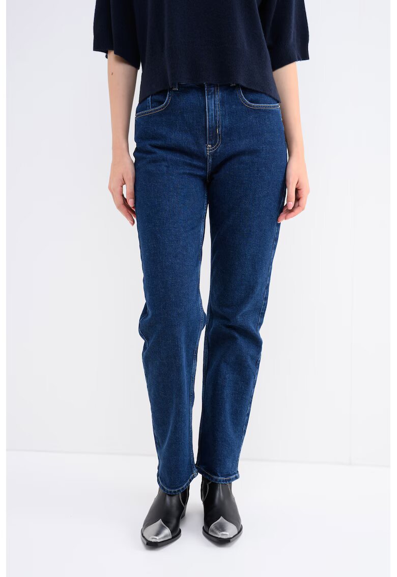 Karl Lagerfeld Jeans Blugi drepti cu talie inalta - Albastru inchis