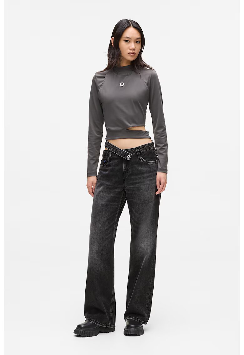Karl Lagerfeld Jeans Blugi evazati cu detaliu decupat si talie inalta - Negru