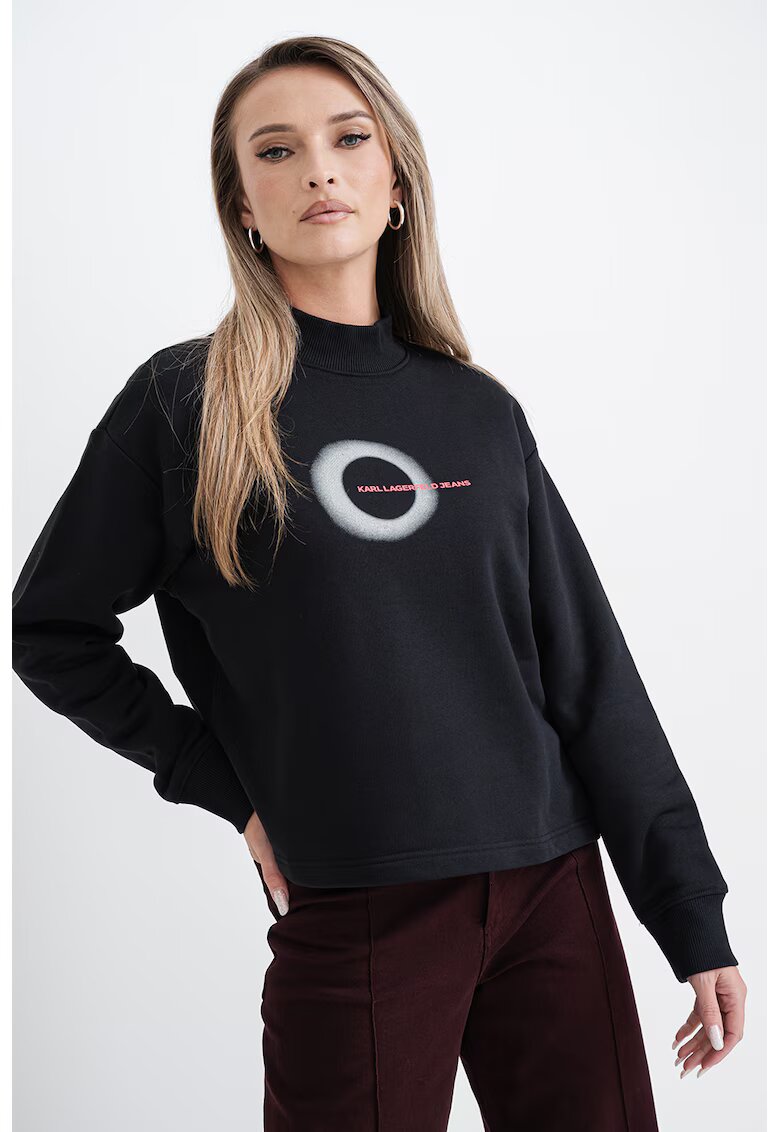 Karl Lagerfeld Jeans Bluza de trening cu decolteu la baza gatului si imprimeu logo - Negru