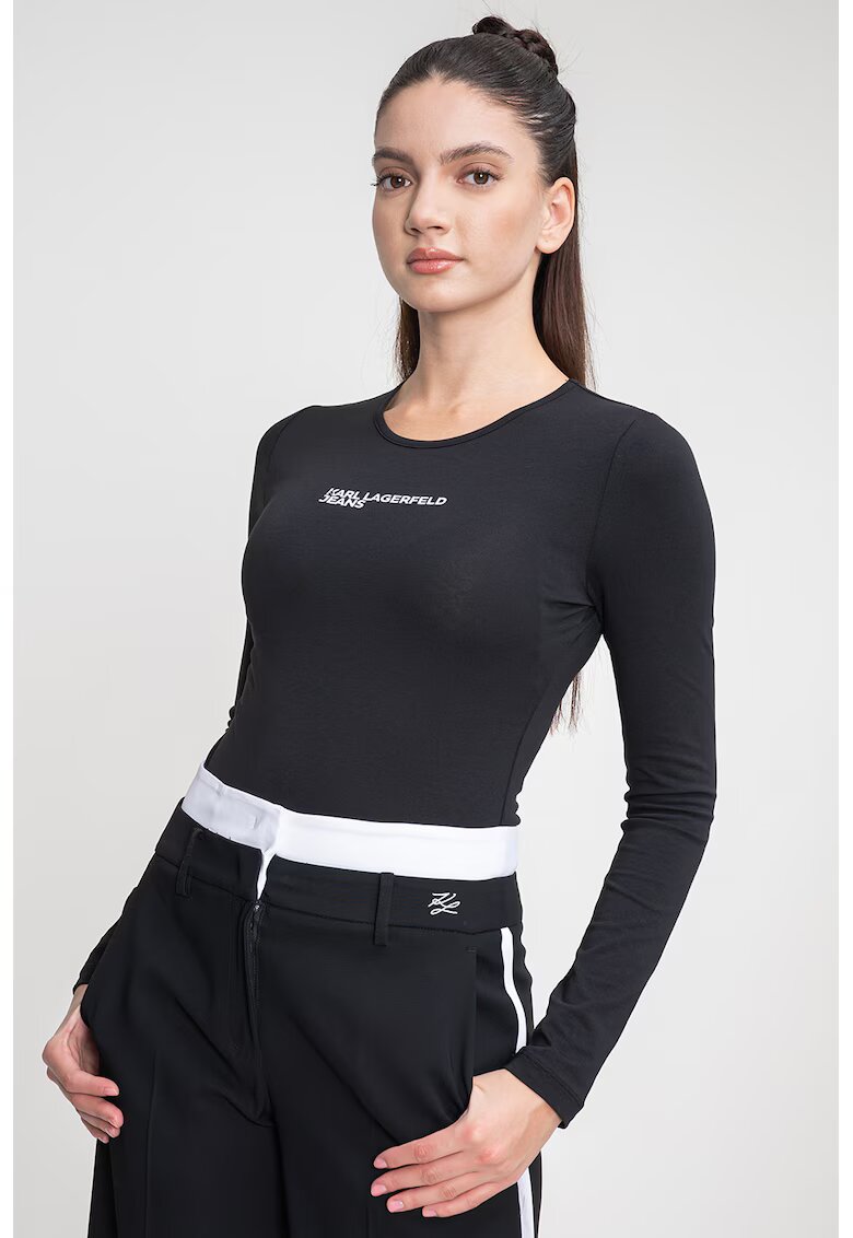 Karl Lagerfeld Jeans Body din amestec de bumbac organic cu imprimeu logo - Negru