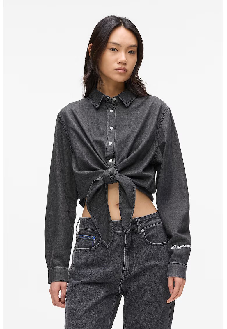 Karl Lagerfeld Jeans Camasa crop cu prindere frontala - Gri inchis