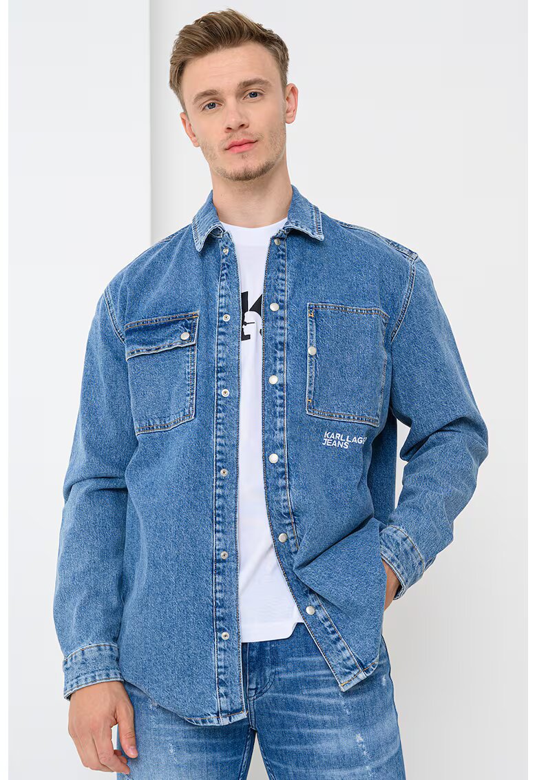 Karl Lagerfeld Jeans Camasa de denim cu buzunare pe piept - Albastru