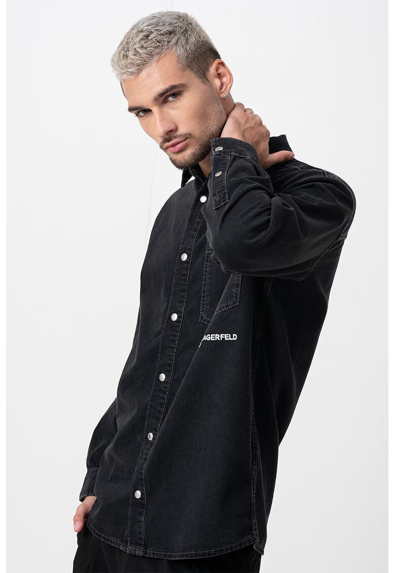 Karl Lagerfeld Jeans Camasa din denim cu logo - Negru