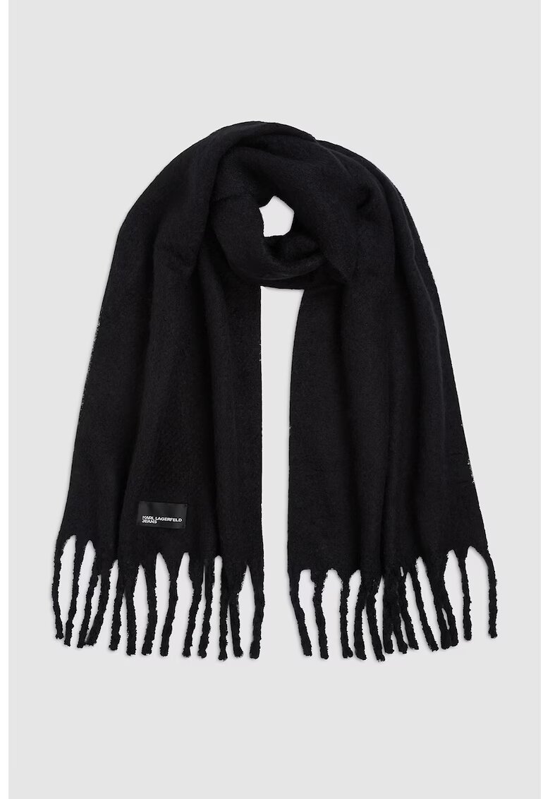 Karl Lagerfeld Jeans Fular uni cu franjuri - Negru