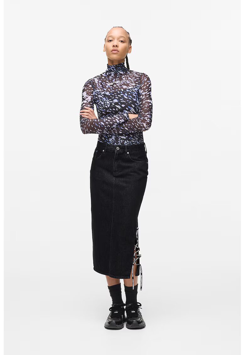 Karl Lagerfeld Jeans Fusta midi din denim cu croiala dreapta si slit lateral - Negru stins