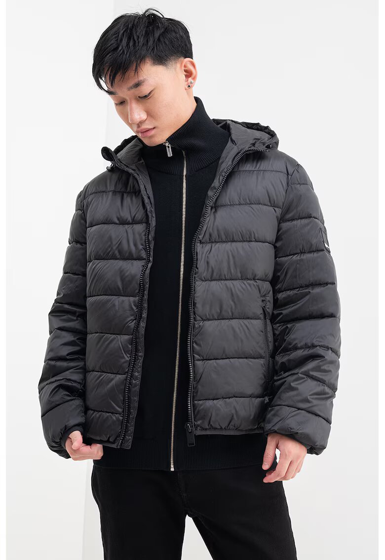 Karl Lagerfeld Jeans Geaca matlasata cu gluga - Negru