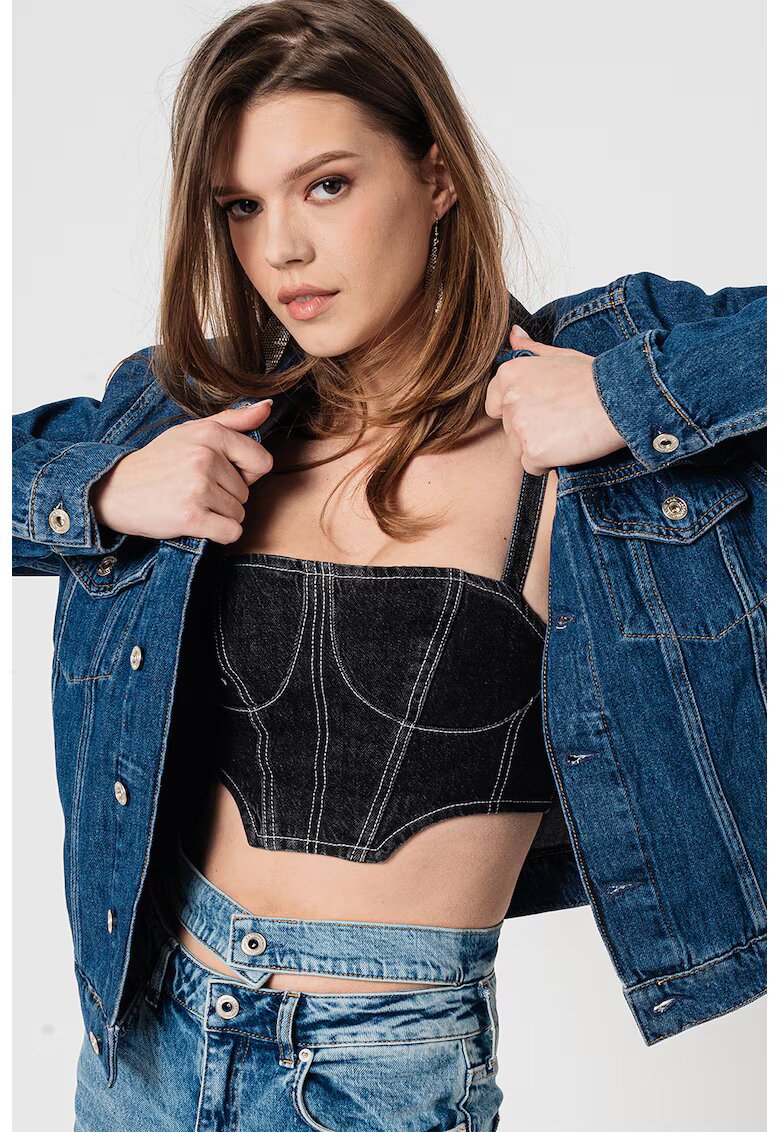 Karl Lagerfeld Jeans Jacheta de denim cu buzunare pe piept - Albastru
