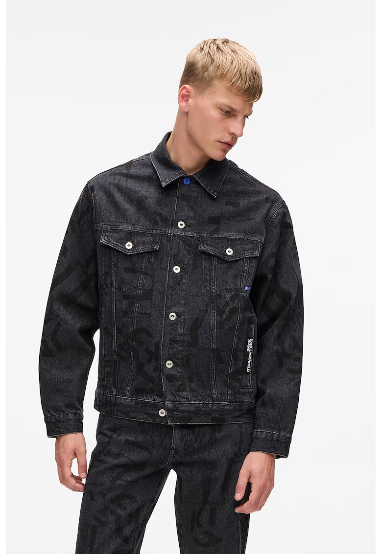 Karl Lagerfeld Jeans Jacheta din denim cu model monograma - Negru/Albastru ultramarin