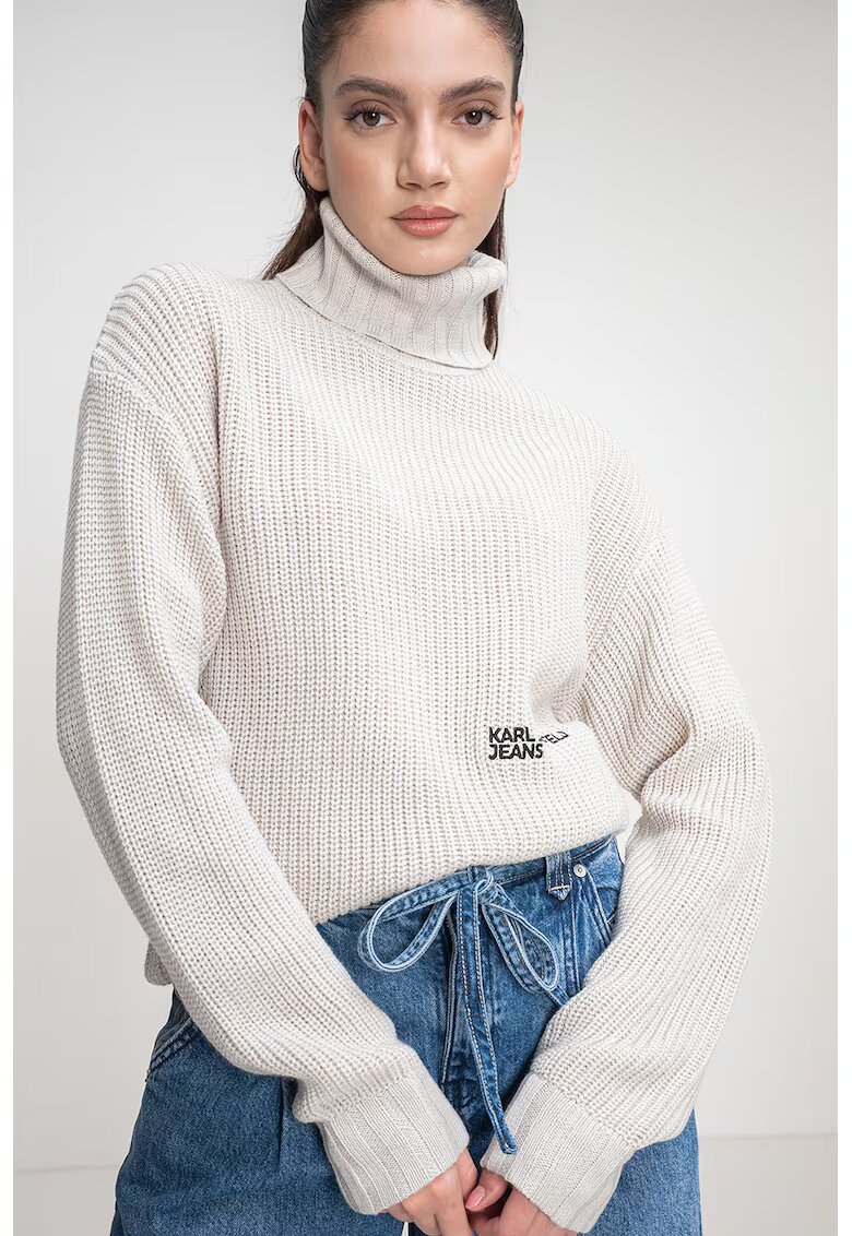 Karl Lagerfeld Jeans Pulover din amestec de lana cu guler inalt - Alb fildes