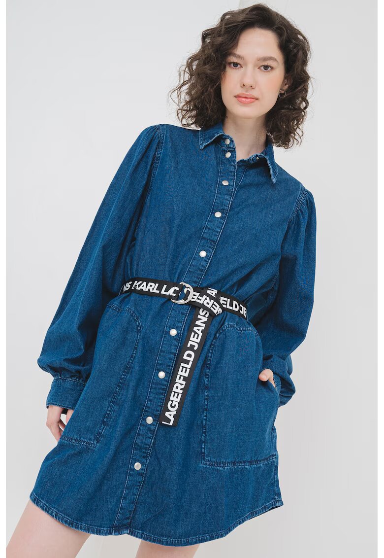 Karl Lagerfeld Jeans Rochie-camasa dein denim cu capse - Albastru inchis