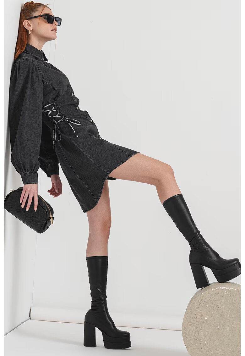Karl Lagerfeld Jeans Rochie-camasa din denim cu talie ajustabila - Negru stins