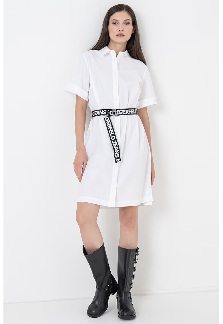 Karl Lagerfeld Jeans Rochie-camsa cu o curea cu model logo - Alb optic