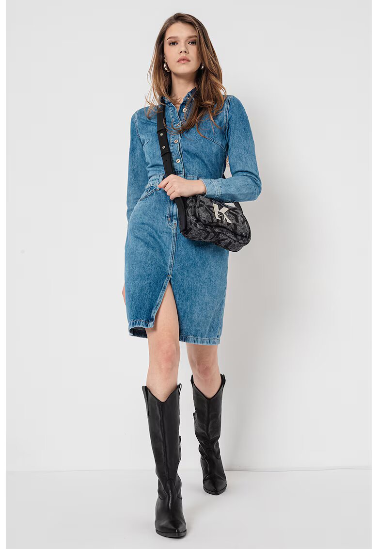 Karl Lagerfeld Jeans Rochie de denim cu aspect 2in1 - Albastru melange