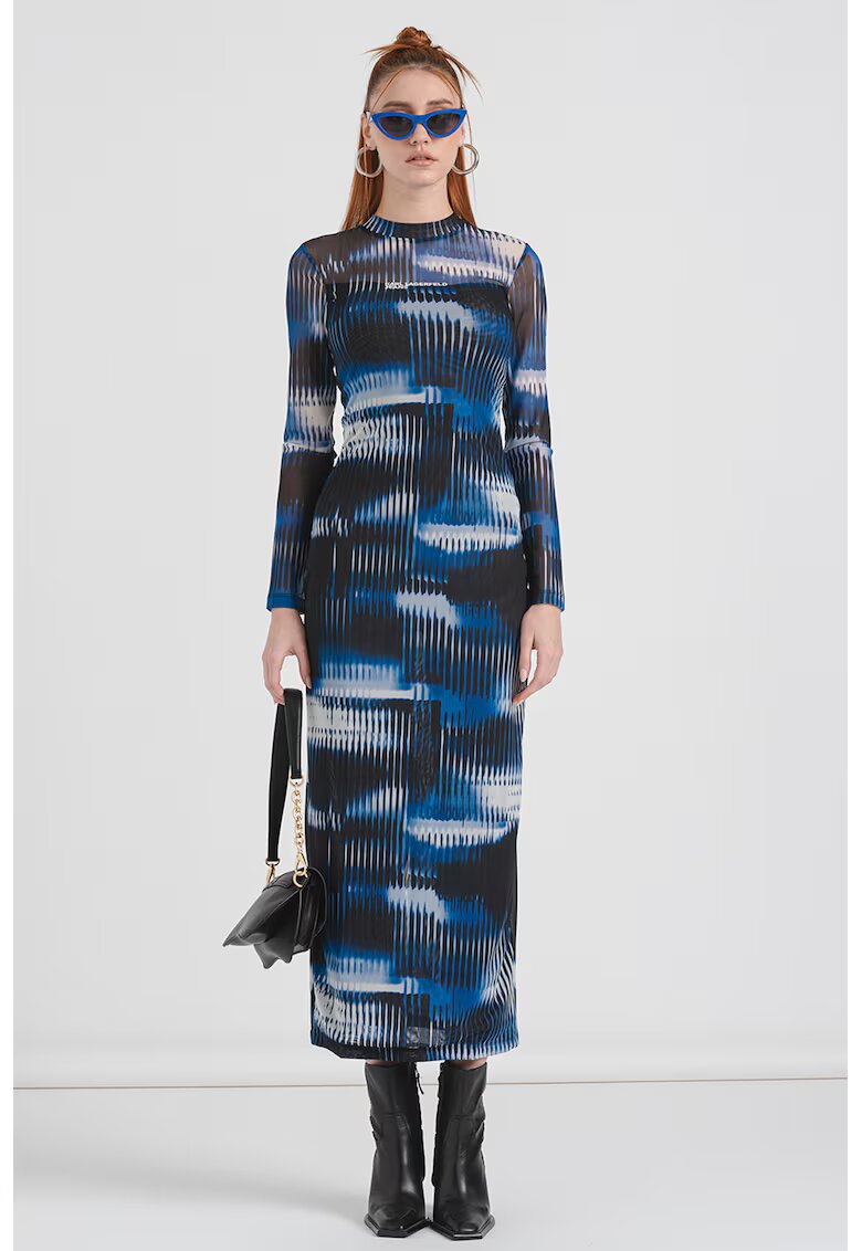 Karl Lagerfeld Jeans Rochie maxi cu model si decolteu la baza gatului - Albastru pastel/Albastru inchis/Alb optic
