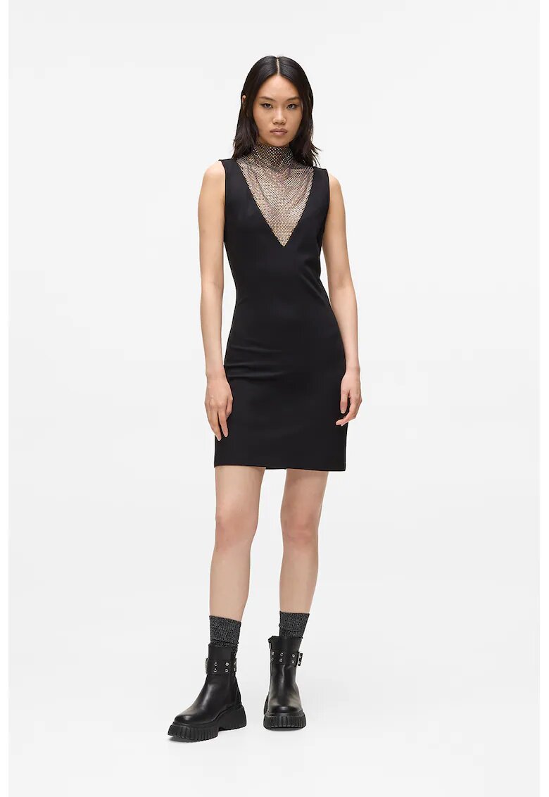 Karl Lagerfeld Jeans Rochie mini cu insertie din plasa - Negru