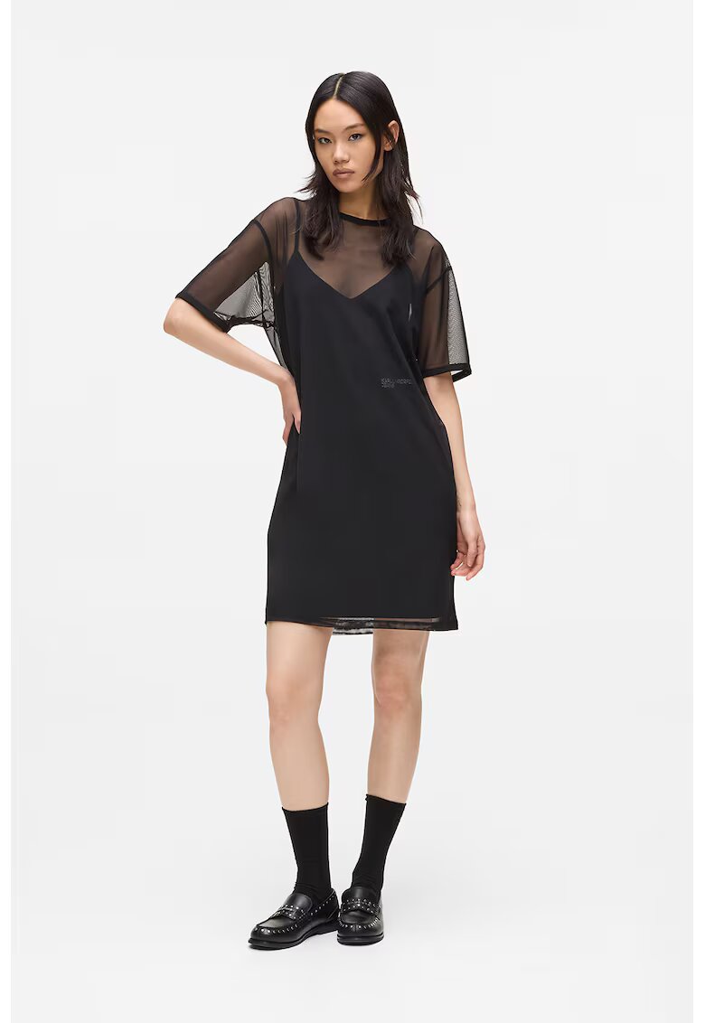 Karl Lagerfeld Jeans Rochie mini cu strat exterior din plasa - Negru