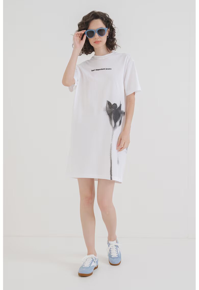 Karl Lagerfeld Jeans Rochie-tricou din bumbac organic - Negru/Alb optic