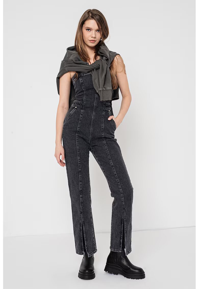 Karl Lagerfeld Jeans Salopeta de denim cu slituri frontale - Gri inchis melange
