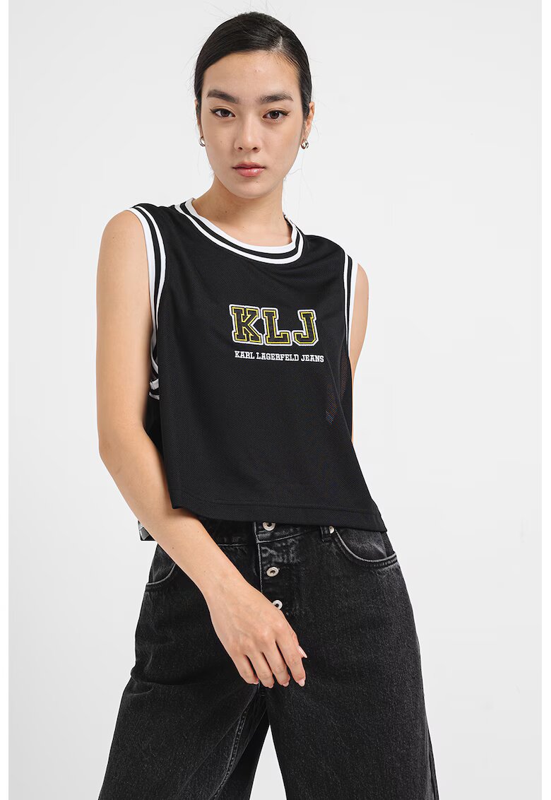 Karl Lagerfeld Jeans Top crop cu imprimeu logo - Alb/Negru/Galben pai