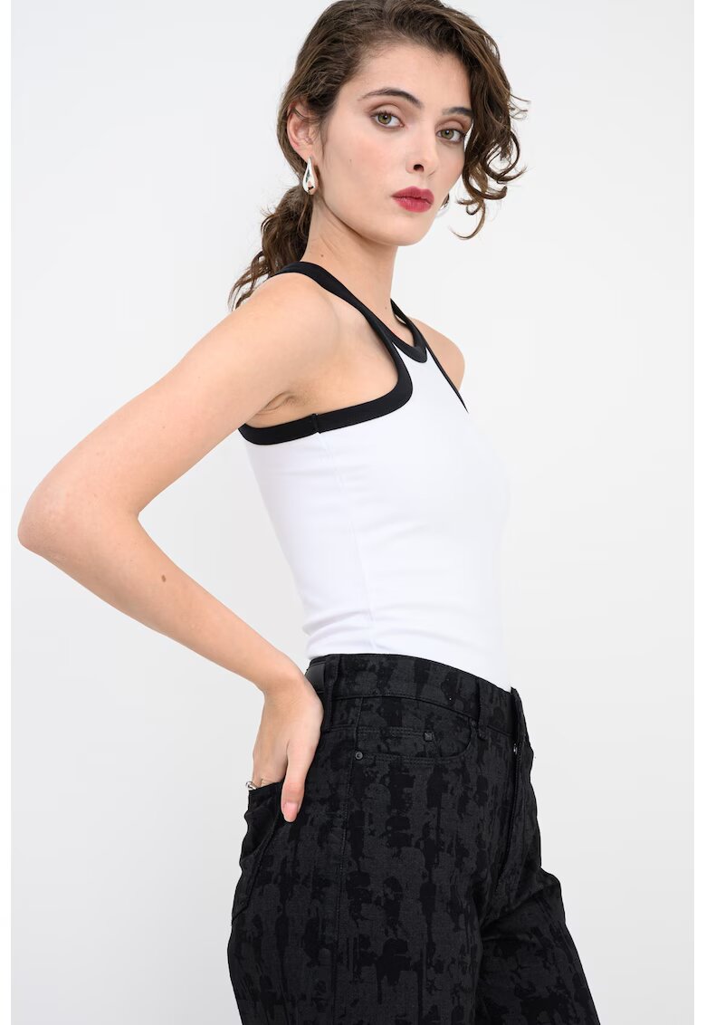 Karl Lagerfeld Jeans Top cu decupaj pe partea din spate si garnitura contrastanta - Alb/Negru